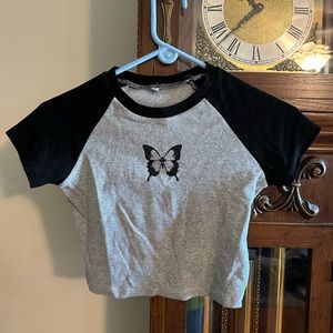 SHEIN Size Medium Gray and Black Butterfly Crop Top
